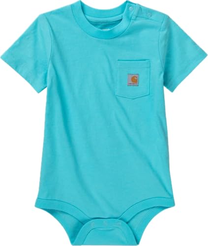 Image of Carhartt Baby Short-Sleeve Bodysuit Pocket T-Shirt Onesie Bodysuit, Gulf Blue - 3 Month
