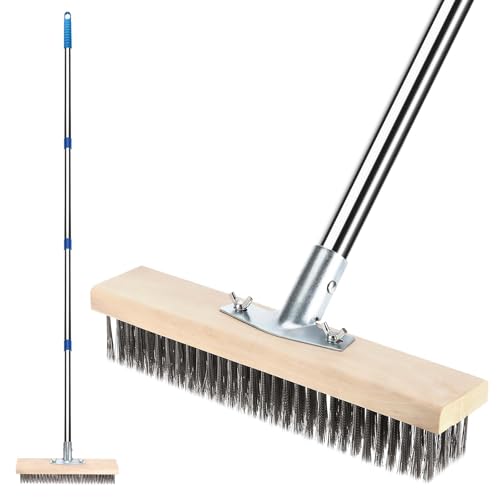 Freyeeti Escoba de Alambre con Mango Telescópico, Cepillo de Cerdas de Metal Rígido, Poste Desmontable de 3 Secciones, para Eliminar de Musgo, Malas Hierbas y Manchas Difíciles