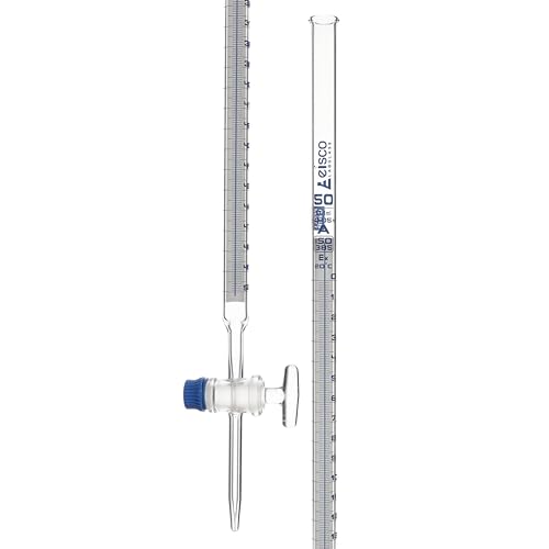 EISCO Lab Burette, 50mL - Schellbach Design for Accurate Miniscus Reading - Class A, Includes Calibration Certificate - 0.1mL Blue Graduations - Glass Stopcock - Borosilicate Glass Buret