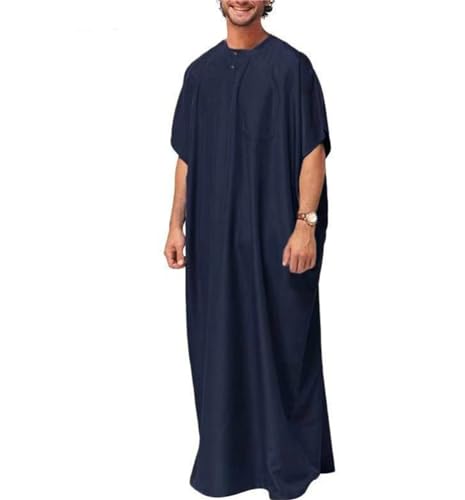 Men's Saudi Arabic Thobe Jubba Dishdasha Short Sleeve Robe Dubai Ramadan Muslim Dress Middle East Islamic Clothing