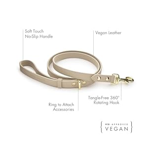 Leather Dog Leash - Cupertino - Beige Slim Leash with Reinforced Hardware, European Design Soft Dog Collars, Harnesses & Leashes, 4ft Leather Dog Leash Cupertino Beige Slim Leash with Reinforced Hardware European Design Soft Dog Collars Harnesses Leashes 4ft