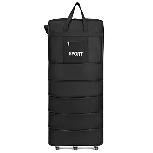 HUIOP Medium Nylon Expandable Suitcase Bag with 4 Spinner Wheels, Water Resistant, Telescopic Handle, 3 Pockets