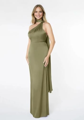 One Shoulder Satin Bridesmaid Dresses for Wedding with Scarf Mermaid Prom Dress Long Bodycon Formal Evening Gowns3