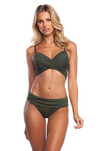La Blanca Island Goddess Wrap Underwire Push Up Top Olive 12