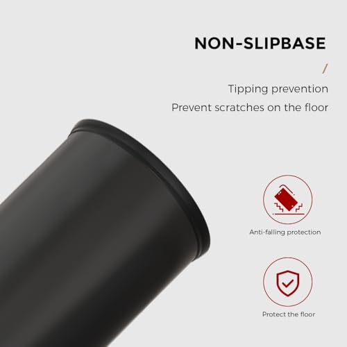 Image of 9L /2.4GAL Black and Gold Bathroom Trash Can, Small Trash Can with FILP Lid for Bathroom,Hotel,Office,Lundry,Powder Room (BLACK)