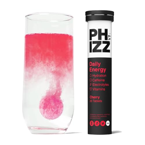 Phizz Daily Energy Electrolyte Hydration Tablets - 16 Vitamins and Minerals - Effervescent Energy Tablets - 75mg Caffeine (Daily (Cherry) 20)