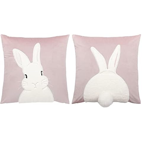 IHClink Velvet Easter Cushions Covers 3D Embroidered Rabbit Throw Pillow Case, Set of 2 Benny Decorative Throw Covers for Spring Easter Gifts 45cm x 45cm (18" x 18”) (Pink) Cover
