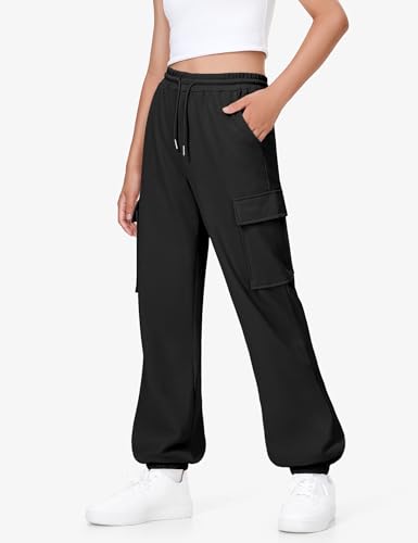 BOOPH Girls Sweatpants Kids Baggy Cargo Pants Athletic Drawstring Jogger Pants with Pockets 7-14Y2