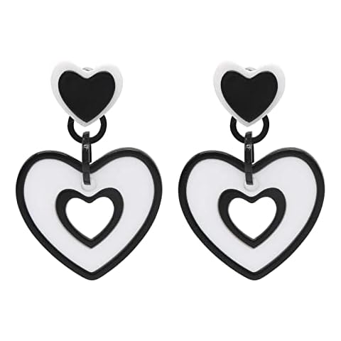 Black Whie Geometry Drop Dangle Earrings Bohemian Cube Heart Dangling Costume Statement Earring Fashion Jewelry Accessories Gifts for Women Girls, Zinc, No Gemstone Cover