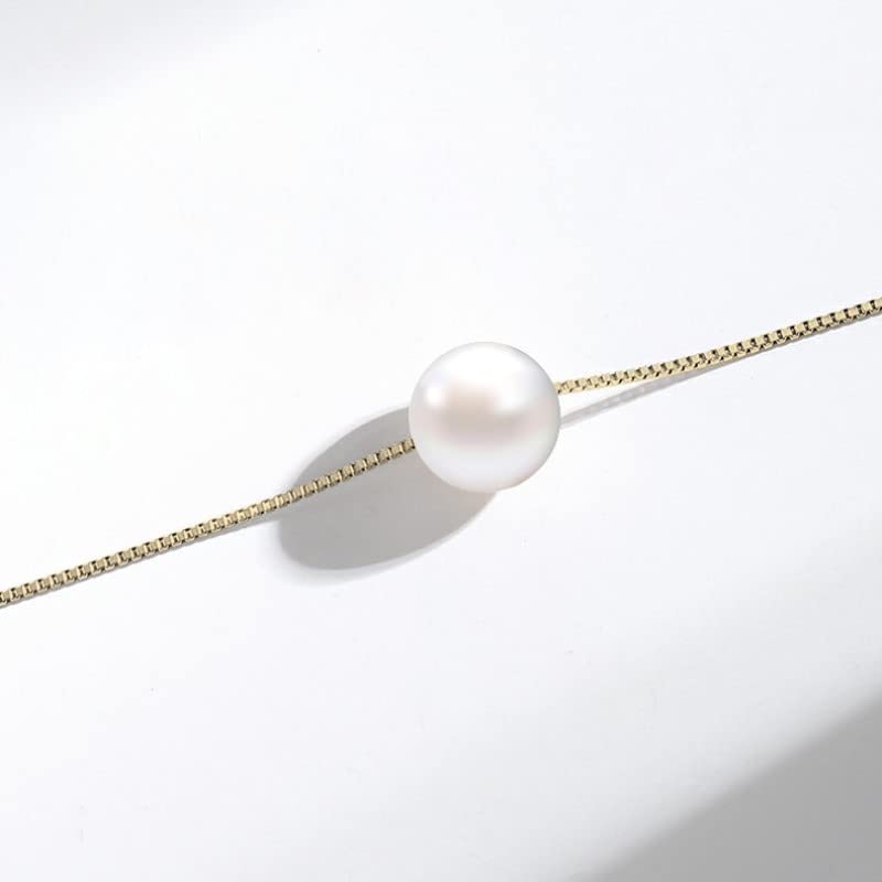 Solid 14K Gold Over 925 Silver Pearl Necklace for Women,Dainty Freshwater Cultured White Pearl Pendant Necklace,Fashion Jewelry Gift for Her 5