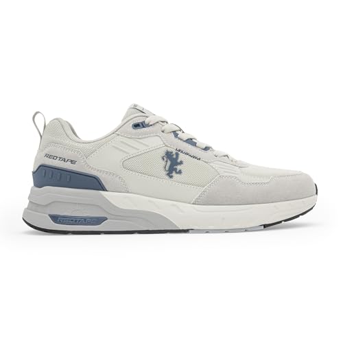 Image of Red Tape Men's Sneakers Grey Blue Pu Mesh Round Lace-Up Easy Movement