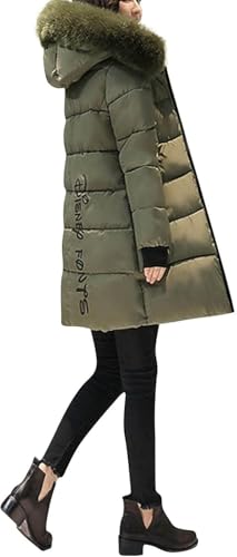 Chaqueta con capucha de otoño e invierno cálida con cuello sintético para mujer Chaqueta suelta de ocio gruesa suave a prueba de viento Chaqueta delgada de tendencia de moda (Verde militar,3XL)
