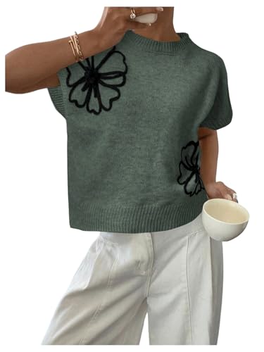 Image of SOLY HUX Women's Short Sleeve Sweater 3D Floral Sweaters Pullover Tank Tops Knit Vest Trendy Fashion Clothing