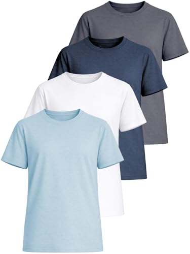 4 Pack Kids Athletic T-Shirts Moisture Wicking Crewneck Tees for Youth