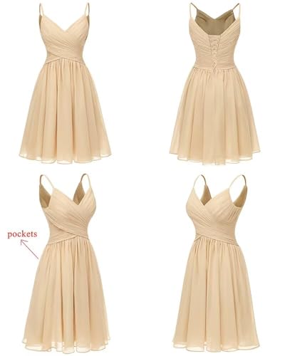 Women's Spaghetti Straps Homecoming Dresses Short Chiffon A Line Bridesmaid Dresses with Pockets2