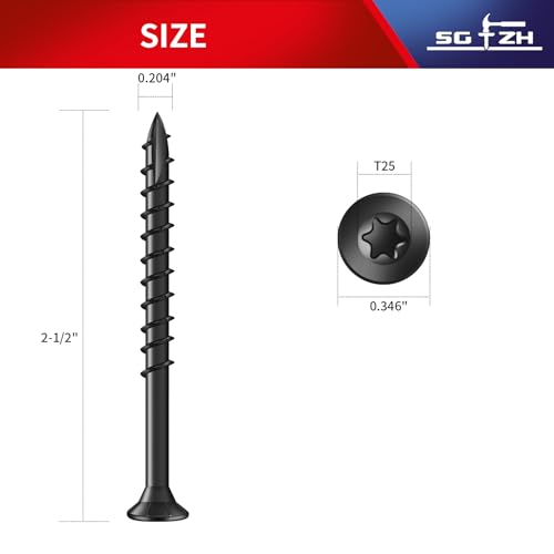 Image of #10 x 2-1 /2 inch Deck Screws (71Pcs) 1lb. Exterior Wood Screws. Carbon Steel, Black, Flat Head, Rust Resistant epoxy Coated, with T25 Star Bit