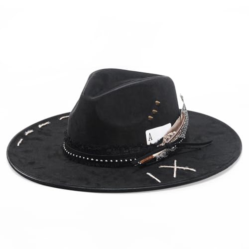 H.Busque Wide Brim Fedora Hat Mens Women Felt Panama Hat Dress Up Hat Black