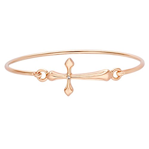 Image of 10K Gold Rose Gold Silver Plated Sideways Cross Wrap Buckle Bangle Bracelet