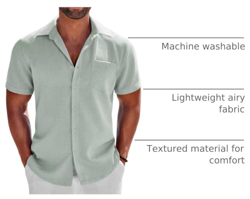 Image of COOFANDY Men's Button Down Shirts Short Sleeve Casual Shirts Summer Beach Linen Shirts with Pocket