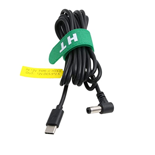 HangTon 12V PD Power Cable USB C to DC Barrel 5.5x2.5mm Right Angle for Blackmagic BMCC Camera Video Assist Monitor Power Bank 2M