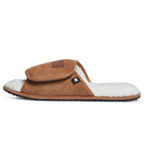 Image of Lucky Brand Mens Microsuede Memory Foam Open Toe Slippers, Cool Adjustable Strap Indoor Outdoor House Sliders for Men
