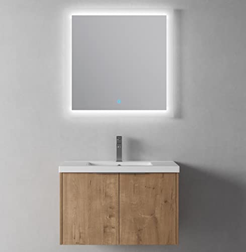 Ssline 30'' Wall Mount Bathroom Vanity Sink Set,2 Door Floating Bathroom Wood Cabinet Vanity Set With Square White Sink Combo For Small Space Combo (30'',Wood Color) #TOP6