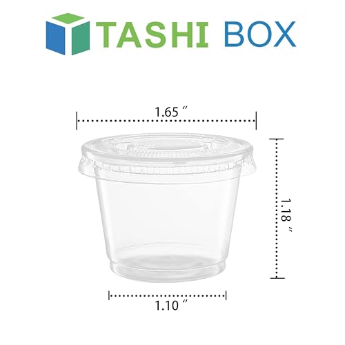 Image of TashiBox 400 Sets - 1 oz Portion Cups with Lids, Disposable Plastic Cups for Sauce,Portion Control, Salad Dressing, & Medicine, Small Plastic Condiment Container