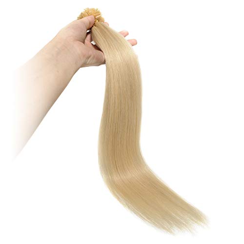 Benehair U Tip Human Hair Extensions 16 Inch U Tip Keratin Hair Extensions Real Remy Hair Fusion Hair Extension Bleach Blonde #613 Pre Bonded Human Hair Extensions 100 Strands 50G #TOP5