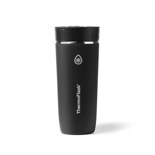 Opiniones de Termo negro que puedes comprar esta semana. 44 Thermoflask - Vaso de café de viaje con tapa Sip-N-Lok, acero inoxidable, taza aislada para café, té y más, diseño a prueba de fugas y apto para lavaplatos, 16 onzas, color...
