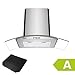 Price comparison product image CIARRA Wall Mounted Cooker Hood 90cm CBCS9506B 650 m³/h Curved Glass Chimney Hood with 3 Speed Recirculating Ducting Kitchen Ventilation Extractor Fan with Carbon Filter-Stainless Steel