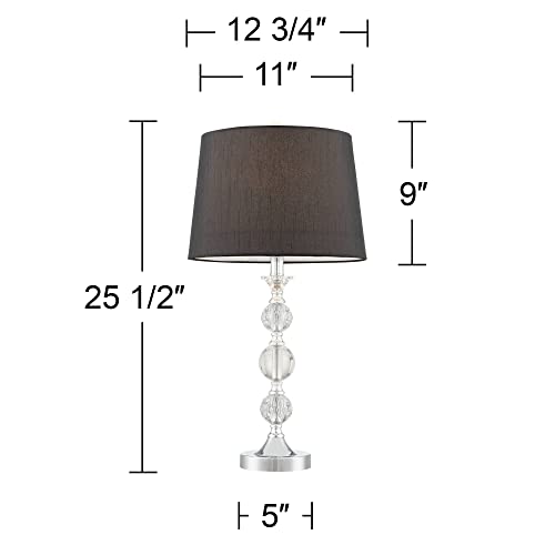 Regency Hill Gustavo Modern Table Lamps Set Of 2 25 1/2" High Silver Metal Clear Stacked Crystal Balls Black Drum Shade For Bedroom Living Room House Home Bedside Nightstand Office Family #TOP3