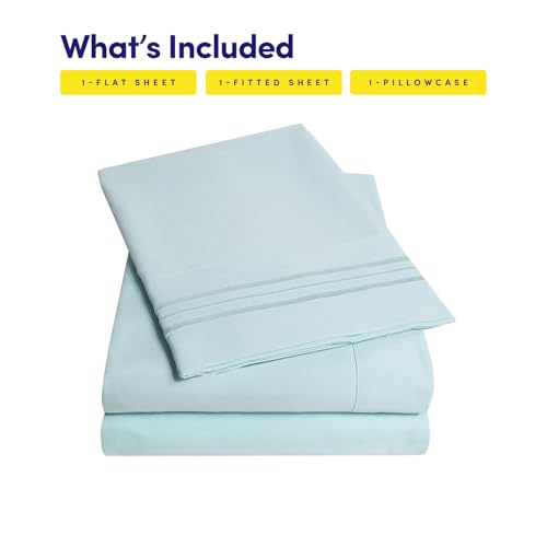 Image of 1500 Supreme Collection Twin XL Sheet Sets Light Blue- 3 Piece Bed Sheets and Pillowcase Set for Twin XL Mattress - Extra Soft, Elastic Corner Straps, Deep Pocket Sheets, Twin XL Light Blue