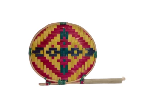 Maa Sarveshvari Daily Needs Handmade Bamboo Hand Fan Colorful with Cylindrical Rotating Handle Lightweight 2