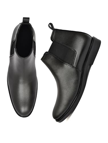 Image of Synthetic Leather Slip-On Chelsea Boots with Side Zipper | Lightweight, Comfortable, Formal and Casual Shoes for Office & Party