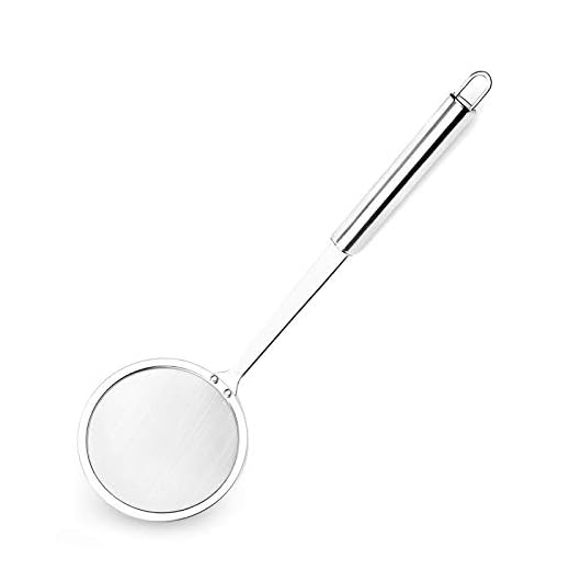Hiware Stainless Steel Fat Skimmer Spoon - Fine Mesh Food Strainer for Grease, Gravy and Foam, Japanese Hot Pot Skimmer with Long Handle