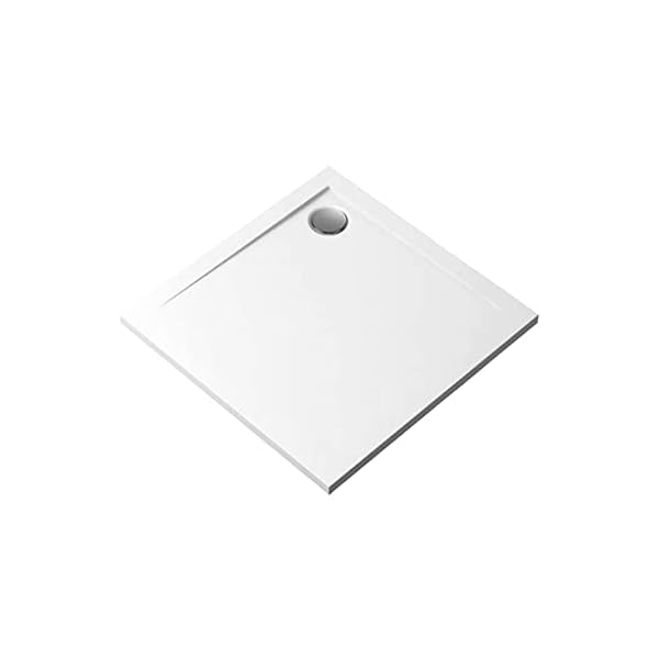 KOLMAN Duschwanne 100x100 cm Quadratisch, Weiß, Acryl, Flach, Steinoptik, Ablaufgarnitur Ø 90 mm, Design-Duschtasse Viereck Geos – Bild 4