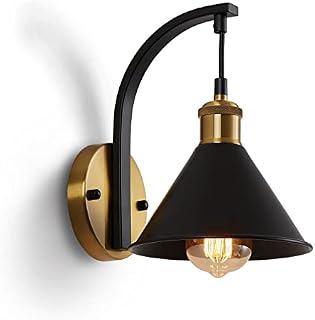 ENCOFT Wall Light Vintage Black and Gold Wall Lamp Indoor Retro Gooseneck Wall Sconce E27 Industrial for Bedroom, Living Room,Stairs (Not Included Bulbs)