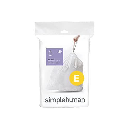 Image of simplehuman Code E 20 Count, Genuine Custom Fit Liners, Drawstring Trash Bags in Dispenser Packs, 20 Count, 20 Liter / 5.3 Gallon, White