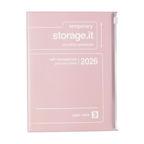 手帳 2026 スケジュール帳 2025年12月始まり 月間ブロック A5正寸 ストレージイット ピンク マークス 26WDR-H02-PK