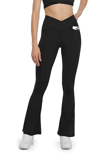 Image of HEGALY Women's Flare Yoga Pants - Crossover Flare Leggings Buttery Soft High Waisted Workout Casual Bootcut Pants