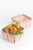 Wooden Berry Basket - Square Quart Vented Chipwood Picking Fruit and Berries Basket - Small Wood...