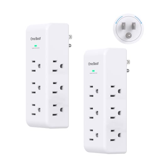 Image of 2 Pack Surge Protector Outlet Extender, 9 AC Multi Outlet Wall Plug with Rotating Plug, 1800J Wall Charger, 3-Sided Power Strip Electrical Plug Adapter Outlet Splitter for Home Office Dorm,White