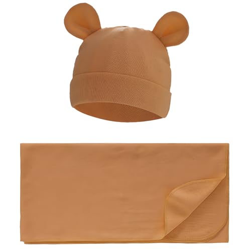 Image of Unisex Baby Swaddle Blanket with Hat Set Newborn Swaddle Receiving Blankets Sleep Sack for 0-3 Months Boys Girls