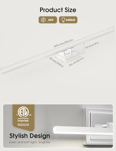 Image of VOLISUN Modern Bathroom Vanity Light 55 inch, Rotatable, 36W Dimmable 5CCT Led Bathroom Light Fixture Over Mirror, Chrome Vanity Light for Bathroom Mirror Cabinets-ETL Certificated