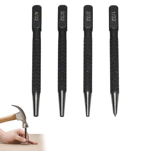 4-Piece Center Punch Set Metal Nail Punch Kit 1/32-4/32 inch Sizes Drilling Holes for Breaker Puncher 1/32 2/32 3/32 4/32 (Black)