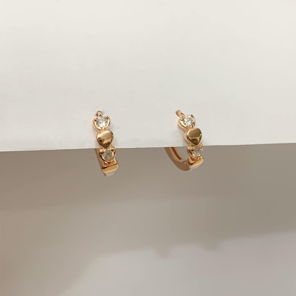 Double Love Heart Cubic Zirconia Small Hoop Earrings for Women Girls 925 Sterling Silver Cartilage Tiny Cute Huggie Hoops Hypoallergenic Nickel Free Holiday Jewelry Gifts for Her Rose Gold-Tone - Image 5