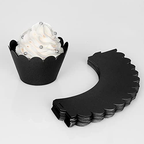 Kposiya Set Of 100 Artistic Bake Cake Cups Filigree Little Vine Lace Laser Cut Cupcake Wrapper Liner Baking Cup Muffin Casetrays For Wedding Birthday Party Decoration-Best Kitchen Gift (Black) #TOP6
