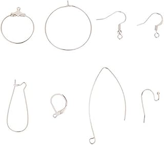 SUNNYCLUE 1 Box 160pcs 8 Styles Brass Earrings Findings Include Earring Hooks & Earring Hoops & Ear Wires Hoops for Jewellery Making Earring Supplies, Sliver