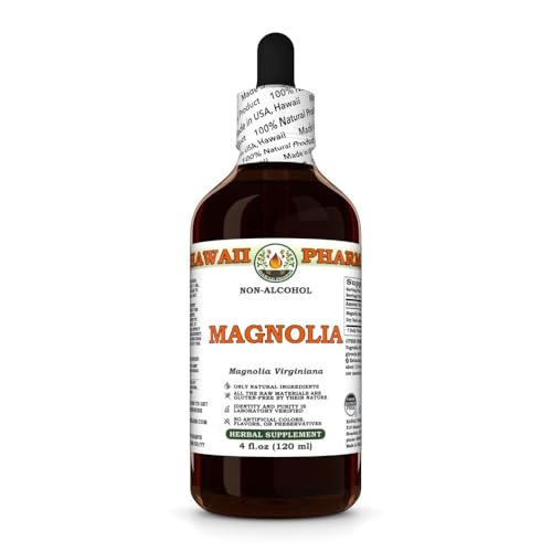 Magnolia (Magnolia Virginiana) Dry Bark Glycerite, Made in Hawaii, All Natural, Vegan, Lab Tested Alcohol-Free Liquid Extract - 4 fl.oz