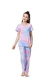 Pajamas for Girls Tie dye Cotton Sleepover Tee & Pants PJ Set Big Kids Size 10